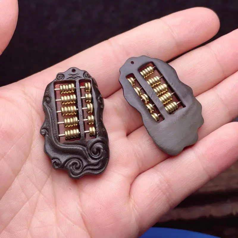 Natural Horn Abacus Pendant with Mahogany Beads