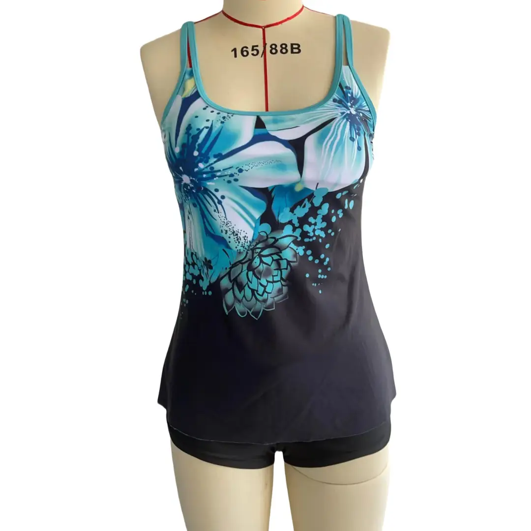 Women's Quick-Dry Tankini Top & Boyshorts Cyan Blue Summer Swimwear