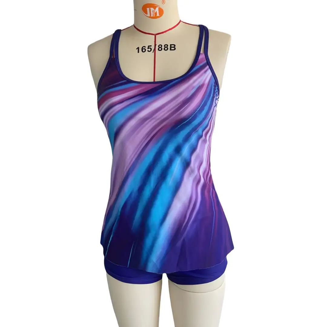 Women's Quick-Dry Tankini Top & Boyshorts Cyan Blue Summer Swimwear
