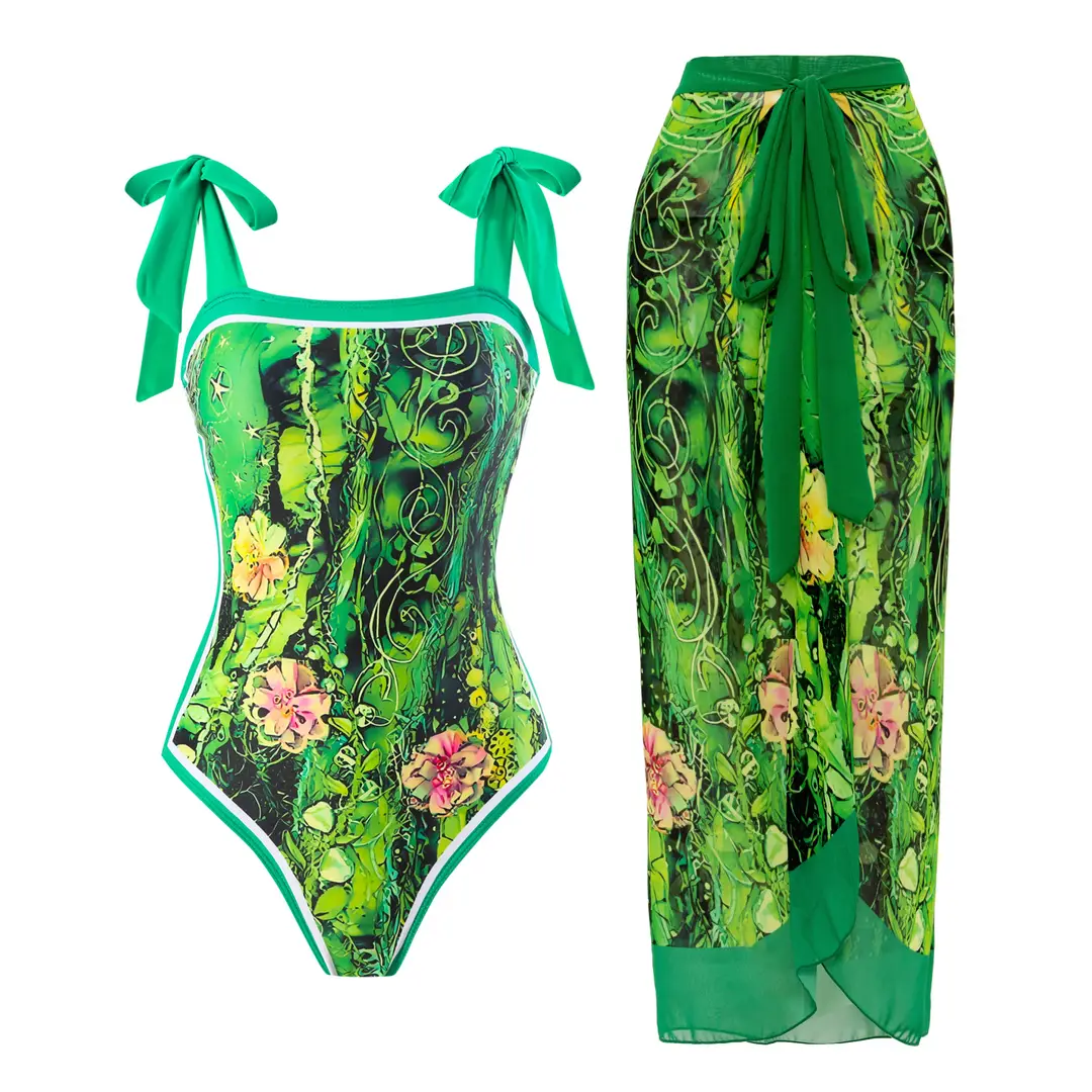 Stylish One-Piece Swimwear Set with Tie-Back Straps