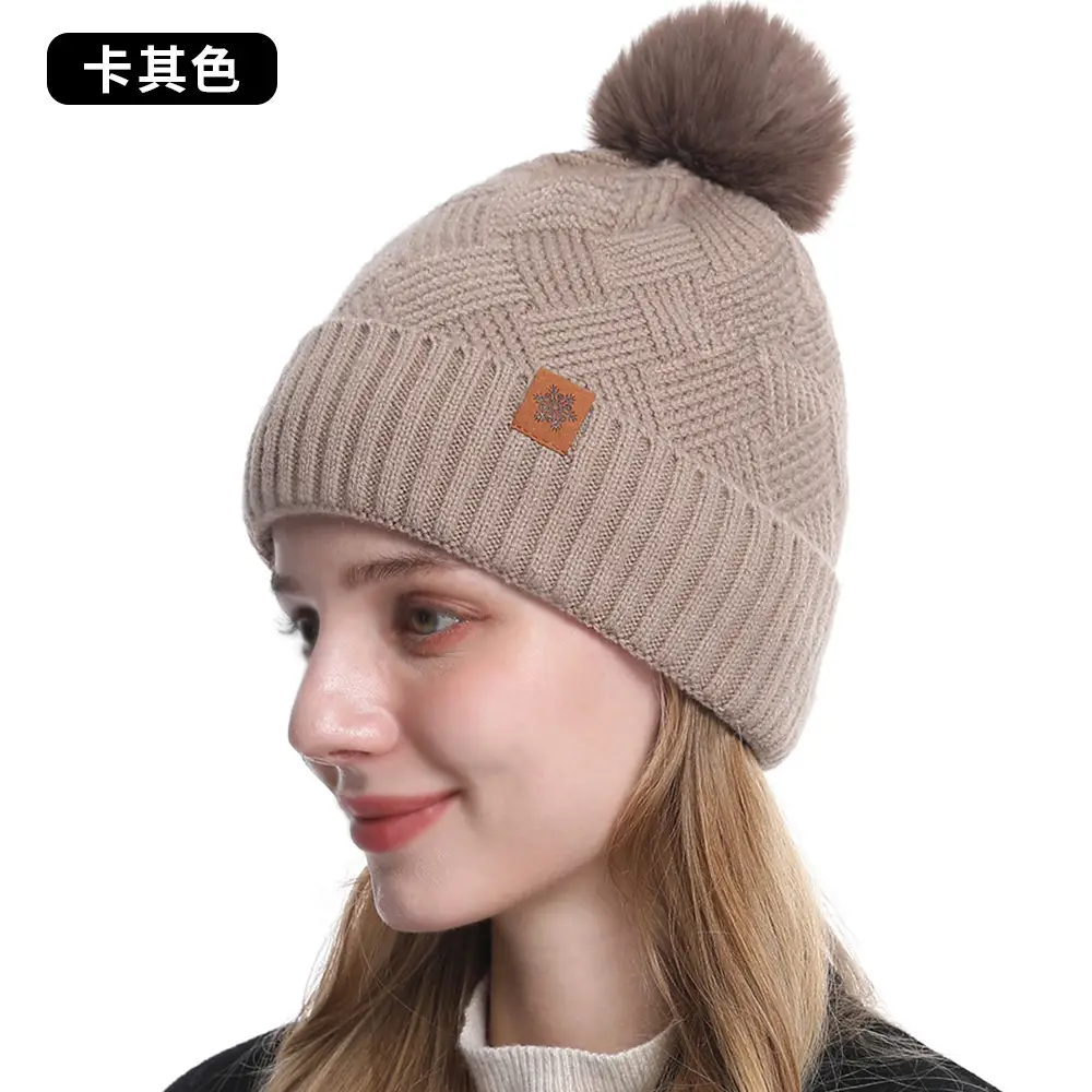 Women Winter 3-Piece Fleece Set Herringbone Pom Pom Gloves
