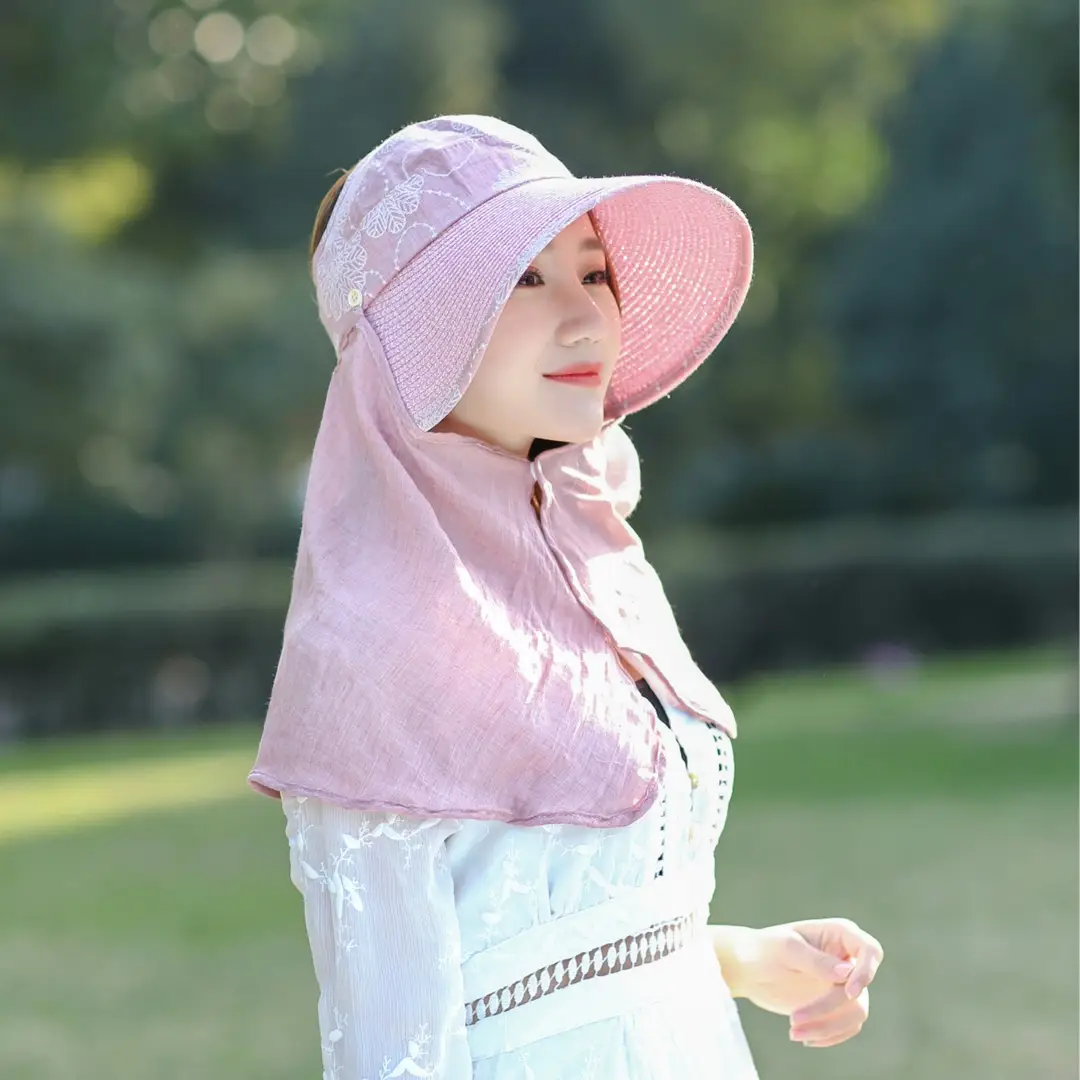 Blue Sun Hat with Wide Brim & Face Cover for Pakistani Summers