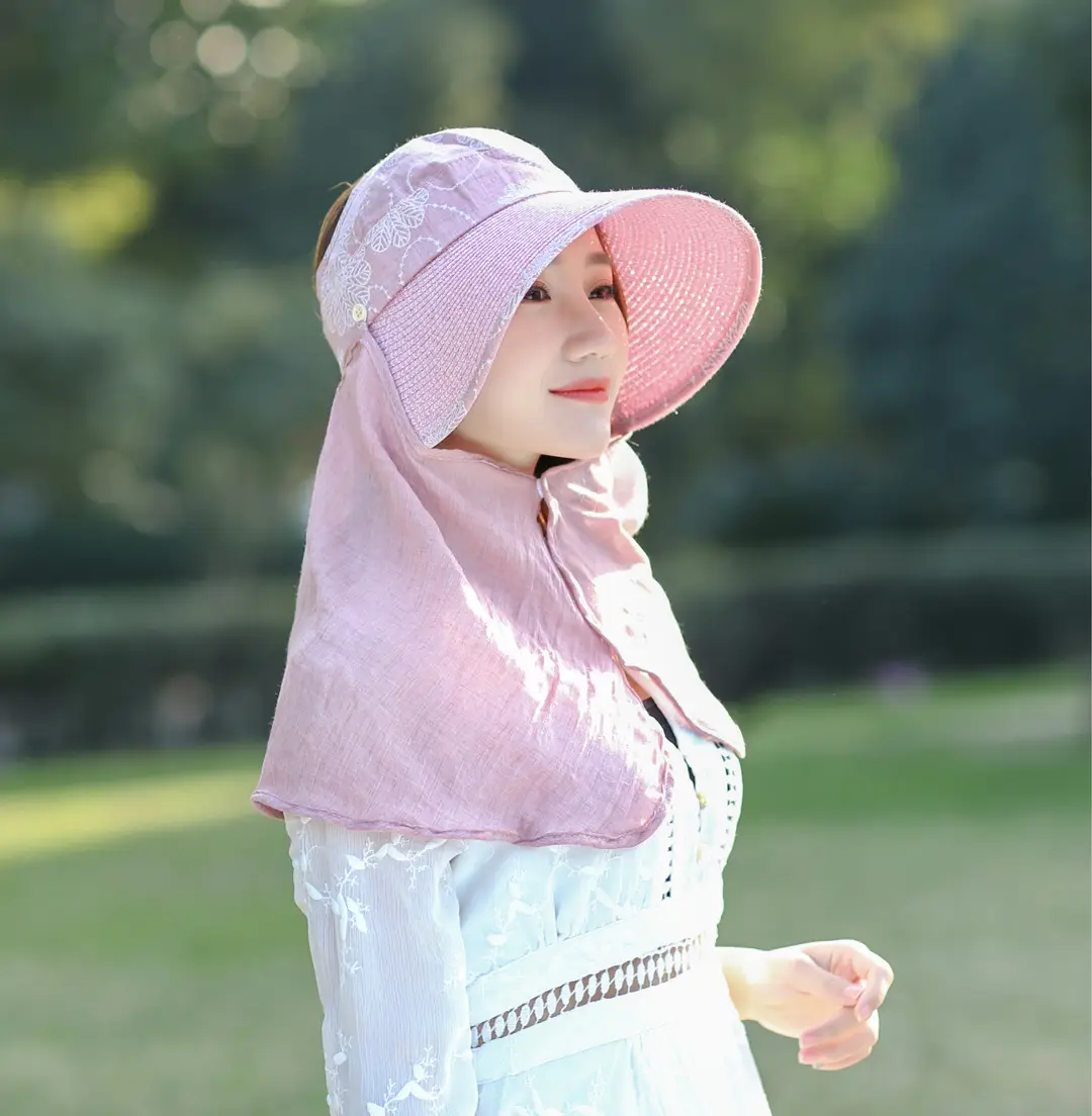 Blue Sun Hat with Wide Brim & Face Cover for Pakistani Summers