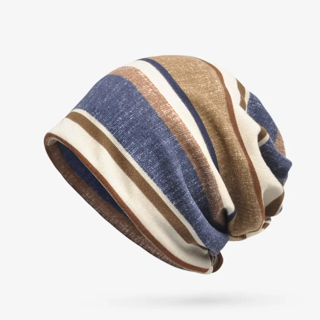Dual Purpose Scarf Hat Grey Purple Red Striped