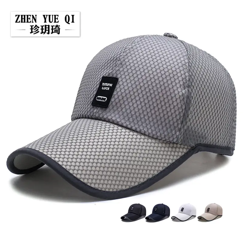 Men Sunshade Cap Mesh Gray Adjustable Leather Label