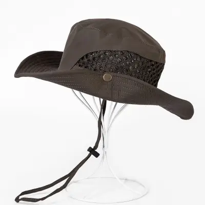 Men Sun Hat Beige Mesh Adjustable Chin Strap