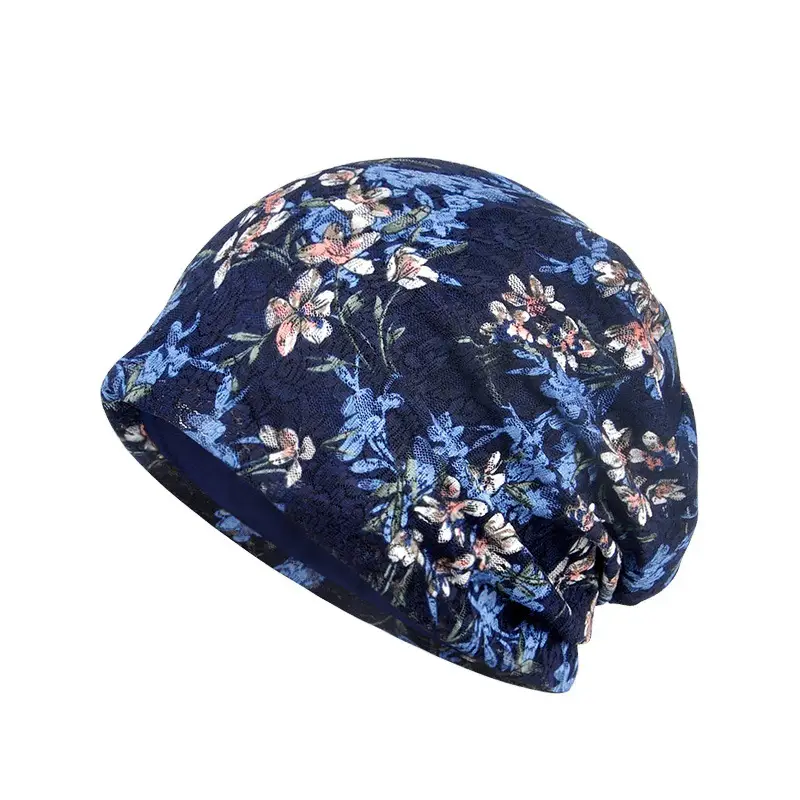 Sapphire Blue Floral Lace Cap for Women