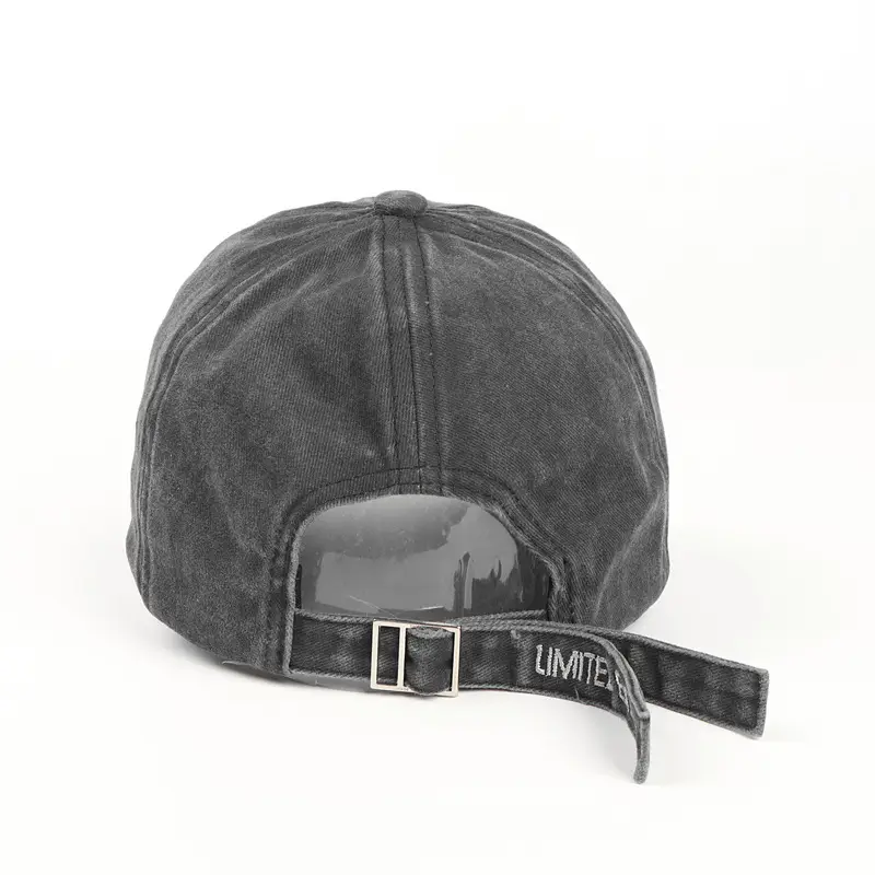 Retro Wash Denim Cap with Question Mark Embroidery