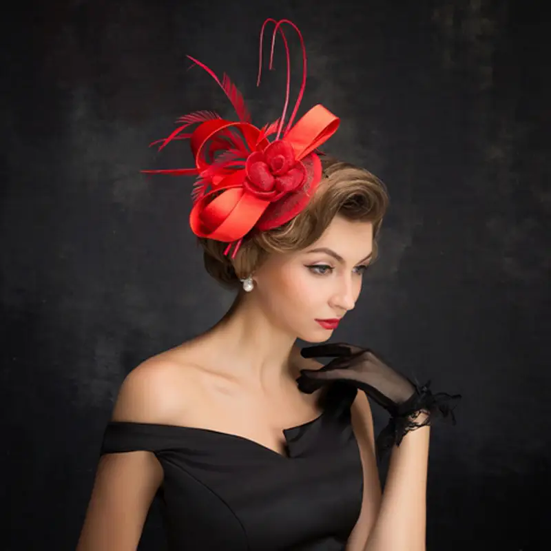 Red Feathered Top Hat for Weddings Parties Pakistan