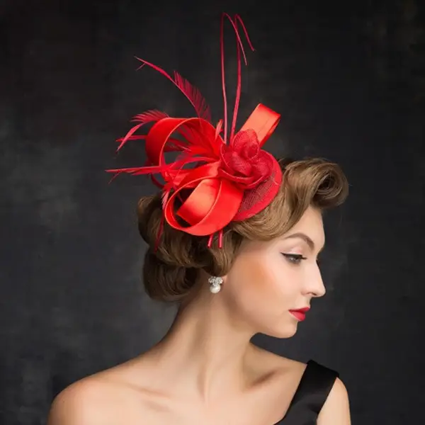 Red Feathered Top Hat for Weddings Parties Pakistan