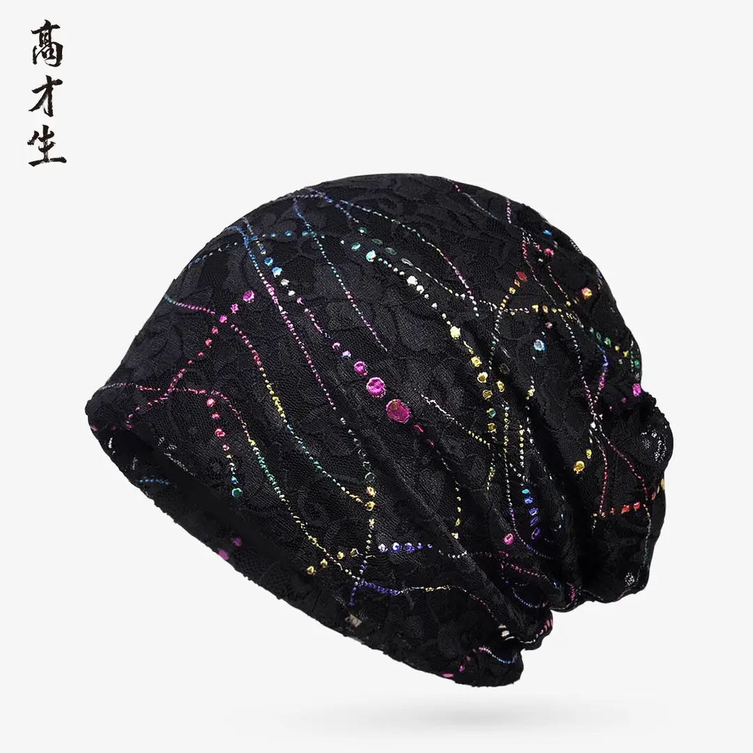 Black Sequin Embellished Beanie for Women