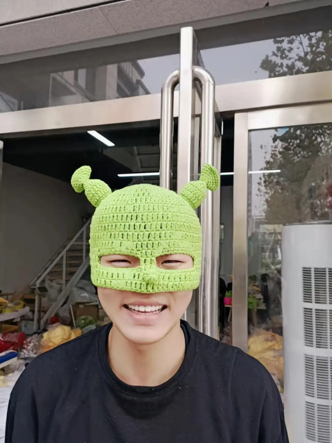 Green Shrek Wool Hat with Ear Details for Men