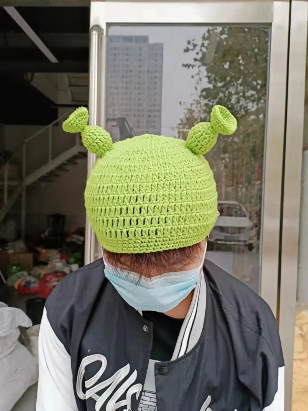 Green Shrek Wool Hat with Ear Details for Men