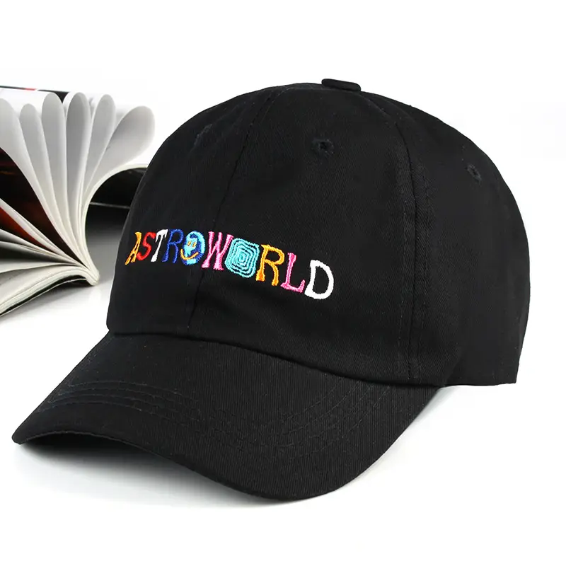 Black Damin Embroidered Baseball Cap with Adjustable Strap