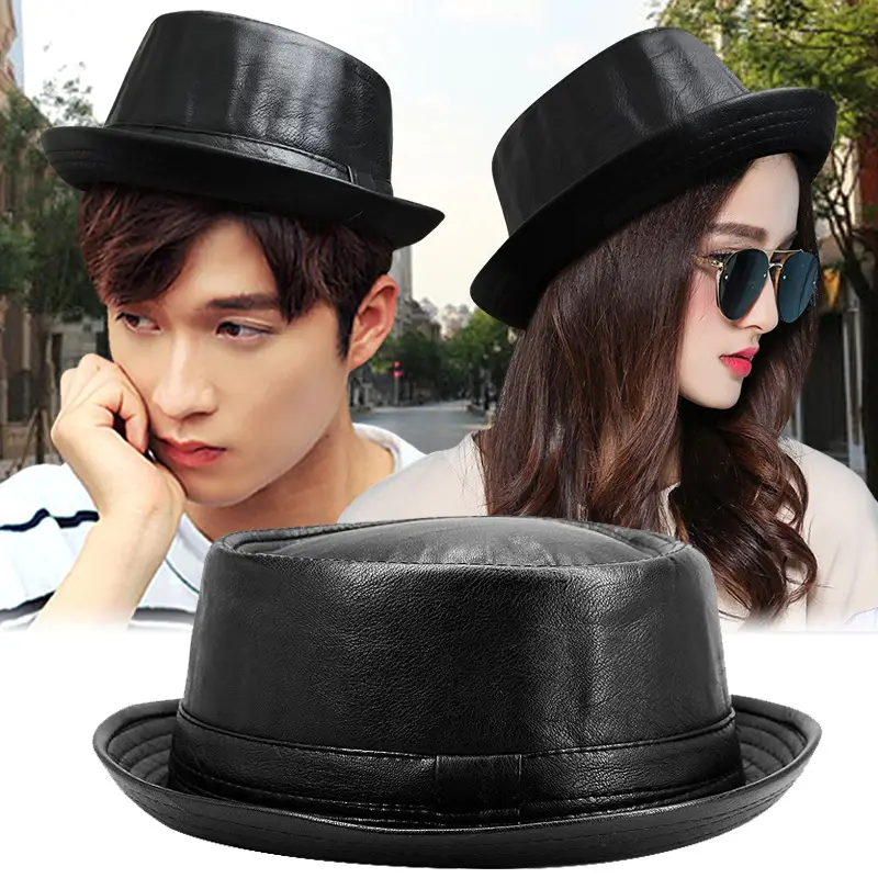 Black Croc PU Leather Hat for Men Women