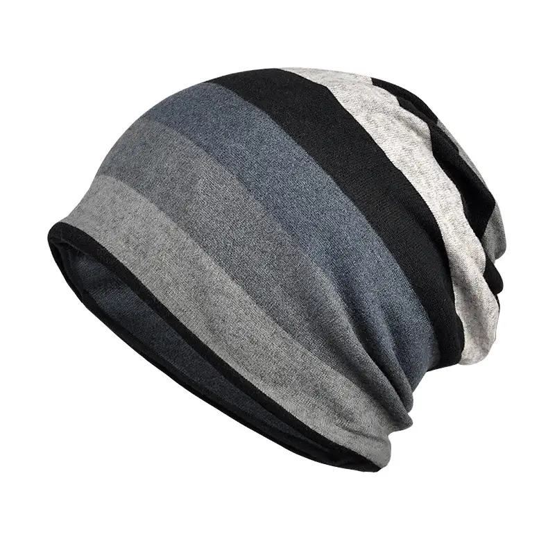 Double Layered Striped Head Wrap Cap for Women