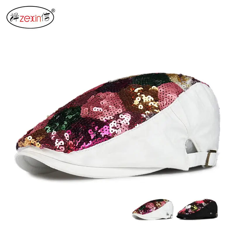 Floral Sequin Cap Adjustable Strap for Women Spring Autumn