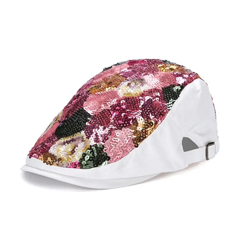 Floral Sequin Cap Adjustable Strap for Women Spring Autumn