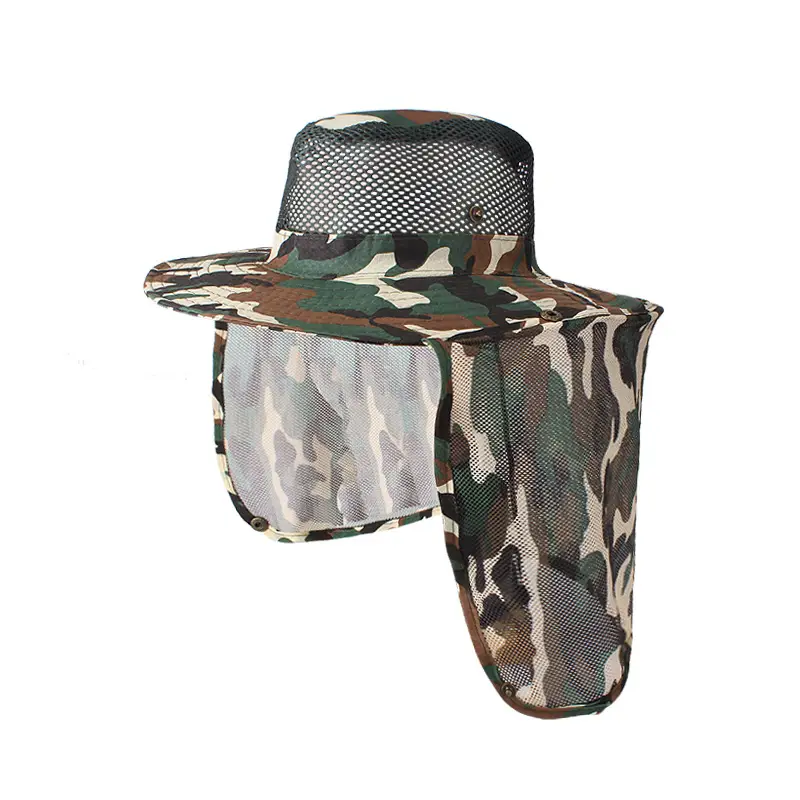 Men Camouflage Sun Hat with Mesh Face Shield