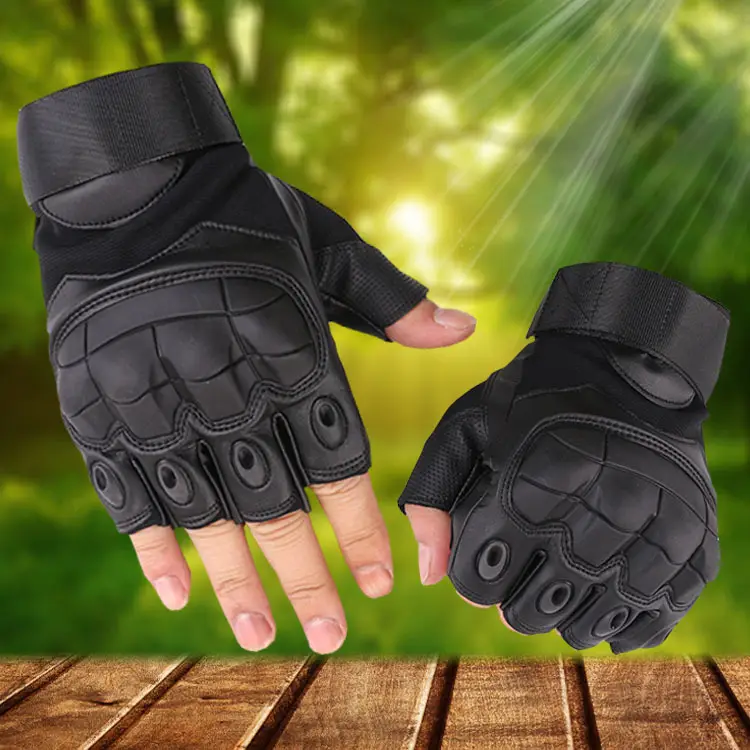 Tactical Half-Finger Gloves Black Leather Sports Use