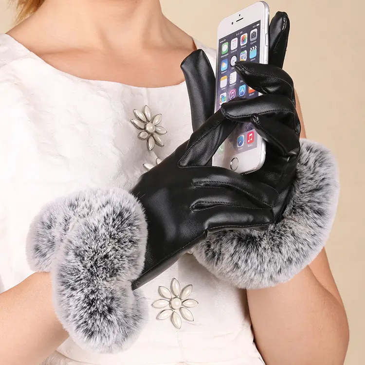 Warm PU Leather Heart Gloves for Winter Pakistan