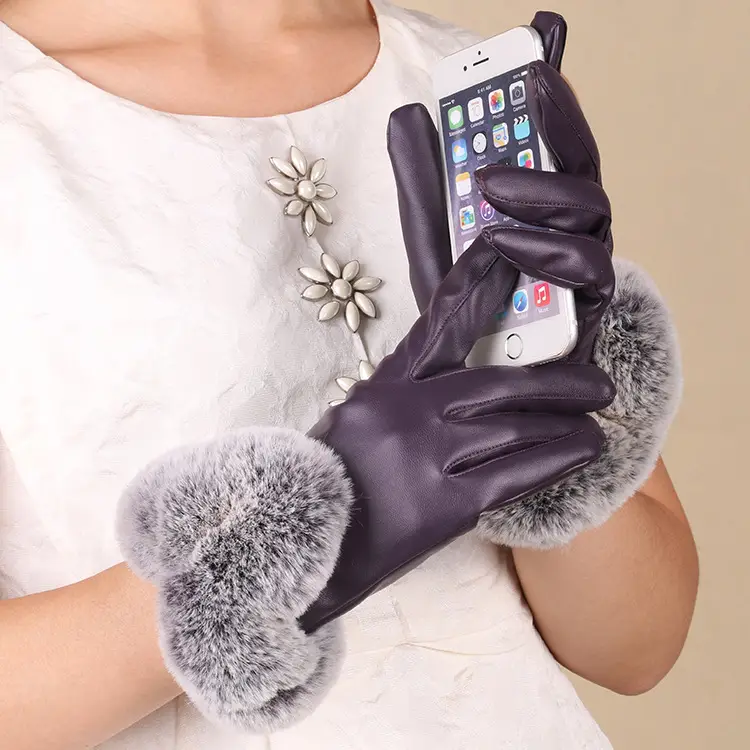 Warm PU Leather Heart Gloves for Winter Pakistan