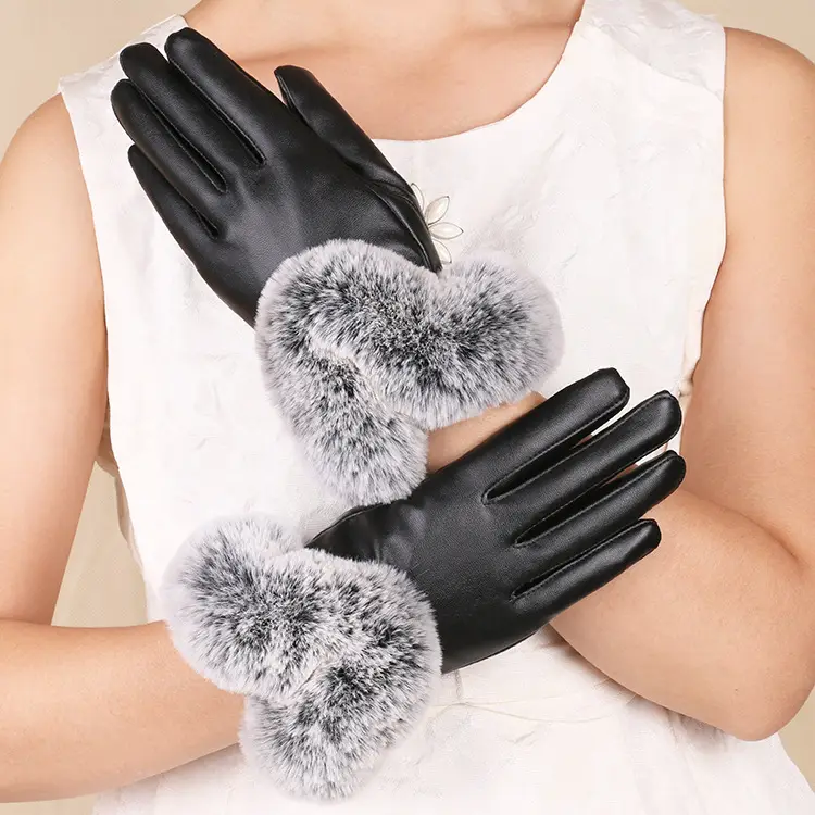 Warm PU Leather Heart Gloves for Winter Pakistan