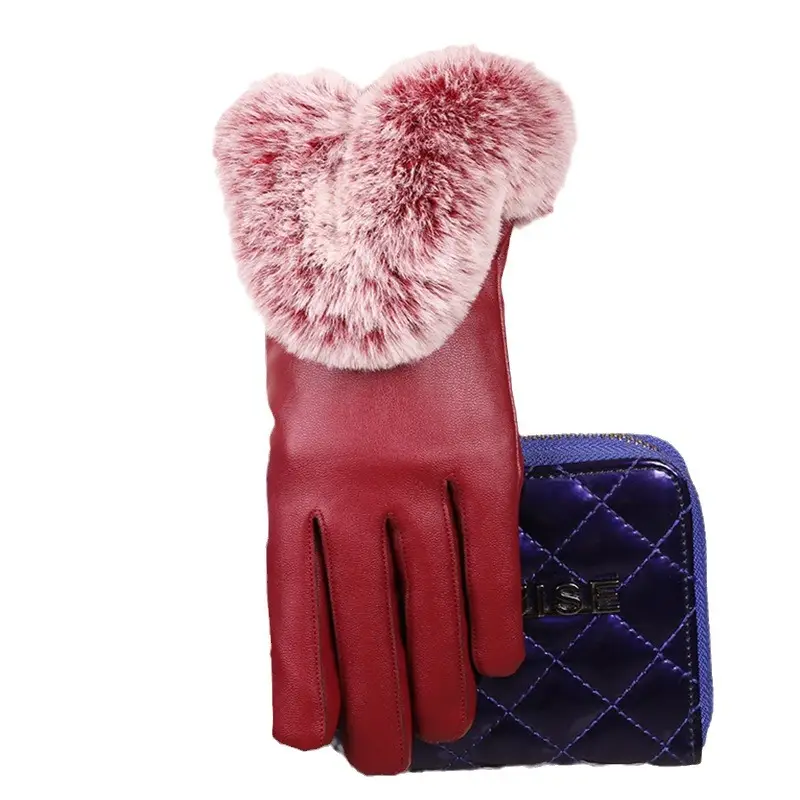 Warm PU Leather Heart Gloves for Winter Pakistan