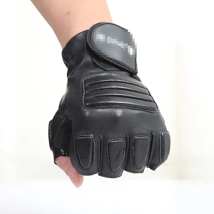 Black Half-Finger Leather Gloves for Sports & Riding