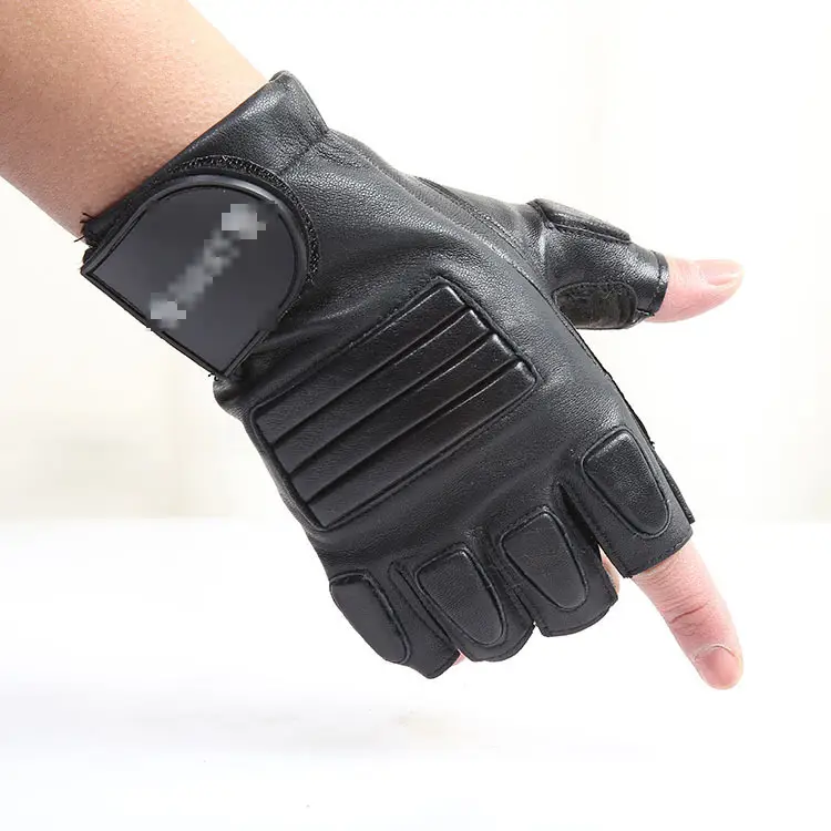 Black Half-Finger Leather Gloves for Sports & Riding