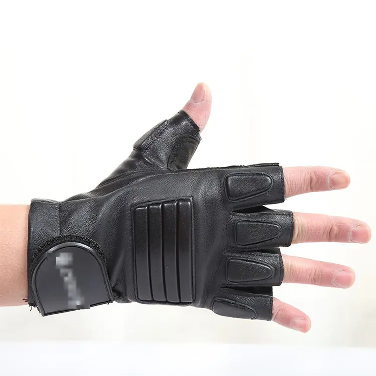 Black Half-Finger Leather Gloves for Sports & Riding