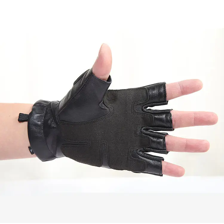 Black Half-Finger Leather Gloves for Sports & Riding