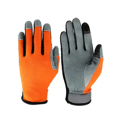 Premium Gardening Gloves Orange Gray Non-Slip Grip