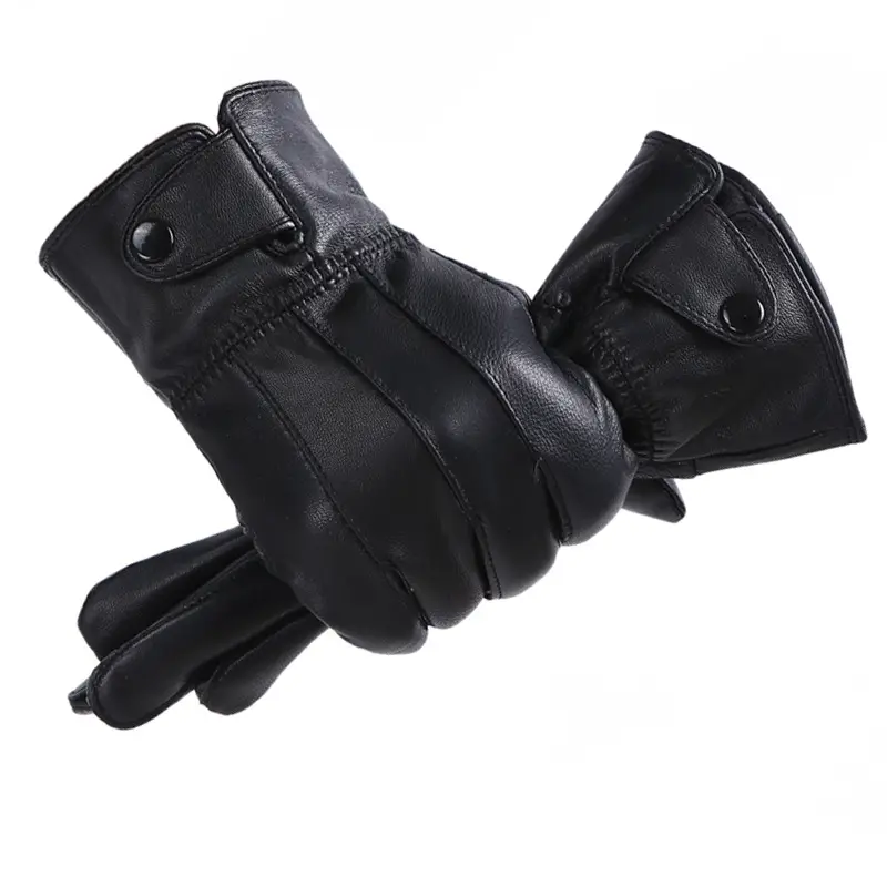 Black Leather Gloves for Men Women Winter Driving Riding Daily Use