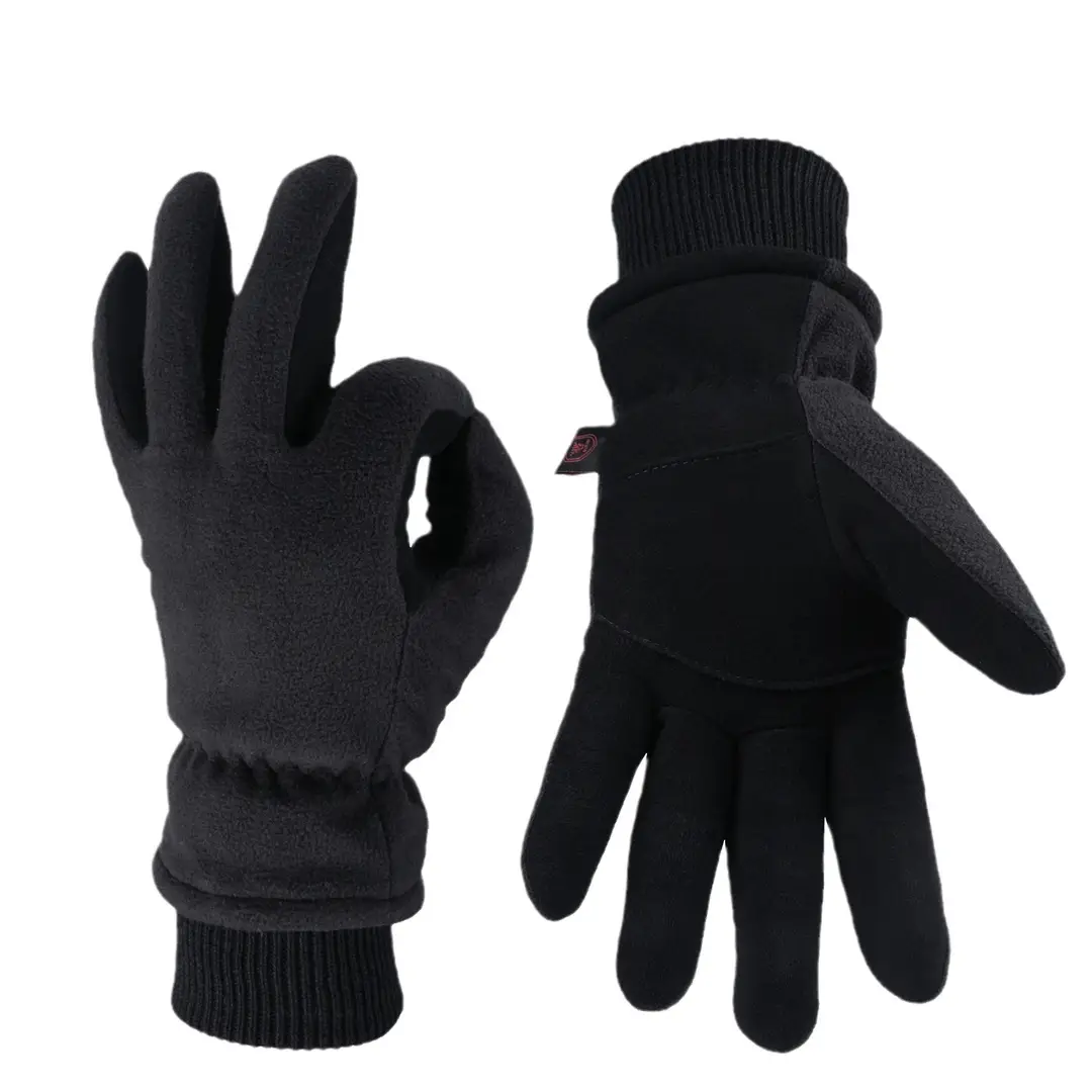 Winter Gloves Black Yellow Cold Weather Deerskin Fleece