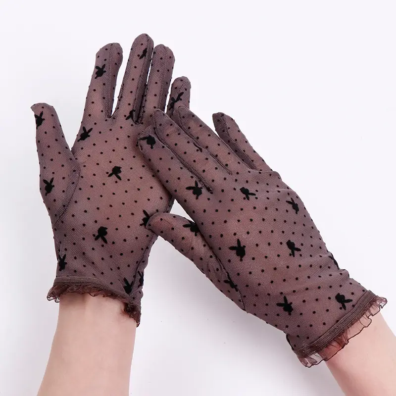 Black Stretch Lace Gloves for Women Wedding Party Wear