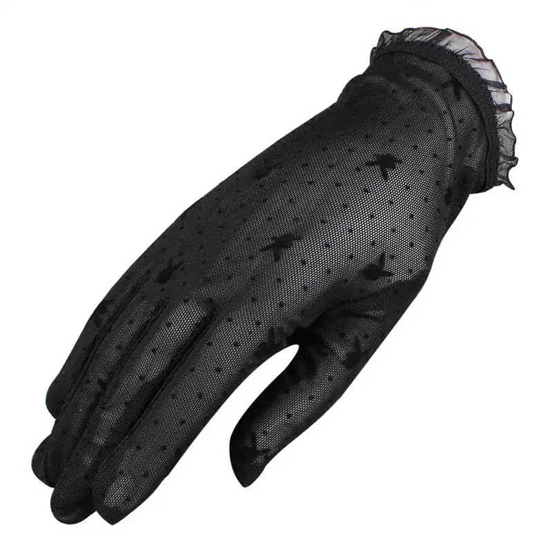 Black Stretch Lace Gloves for Women Wedding Party Wear