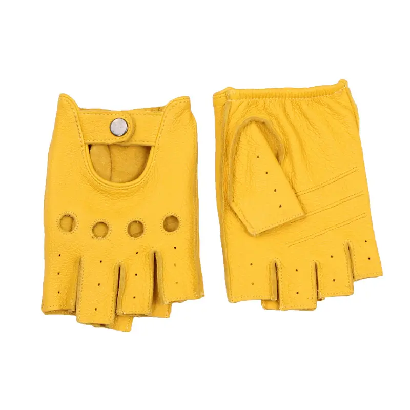 Sheepskin Gloves for Men Brown Open Finger Design