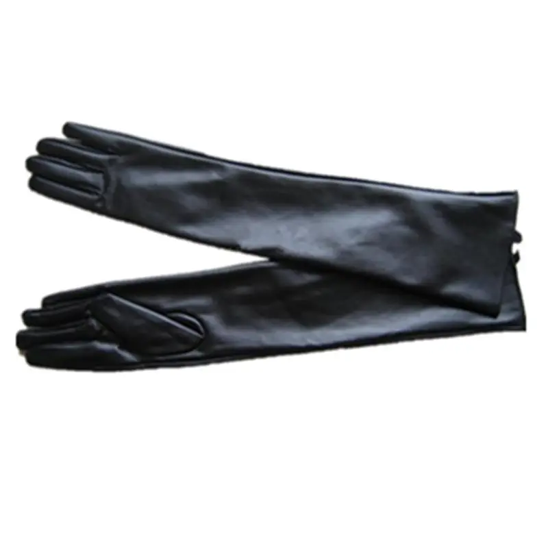Black Leather Long Gloves for Women Wedding Party Office Wear