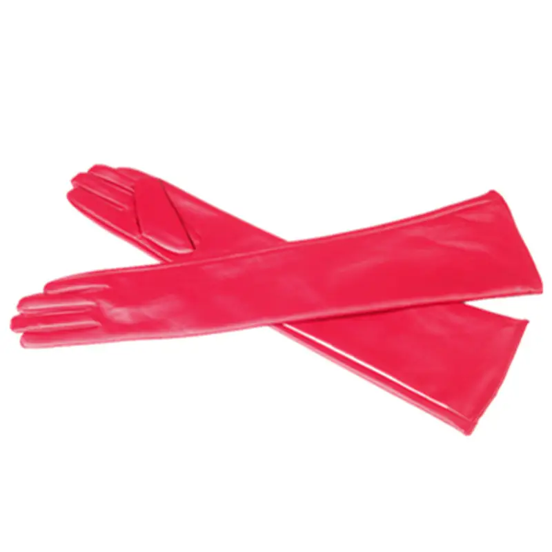 Black Leather Long Gloves for Women Wedding Party Office Wear