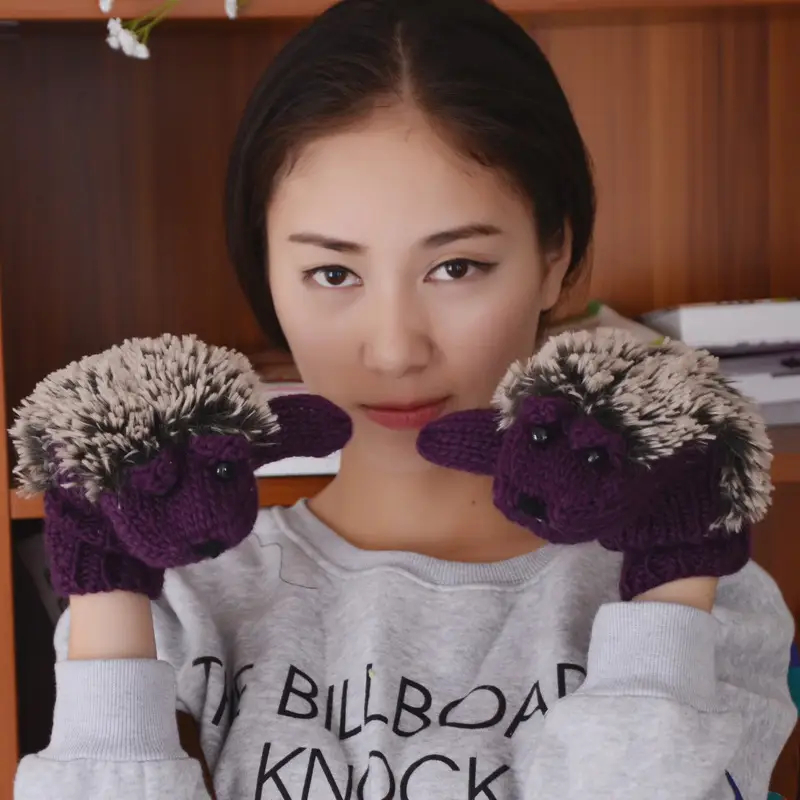 Winter Hedgehog Gloves Red Warm Handwear for Girls