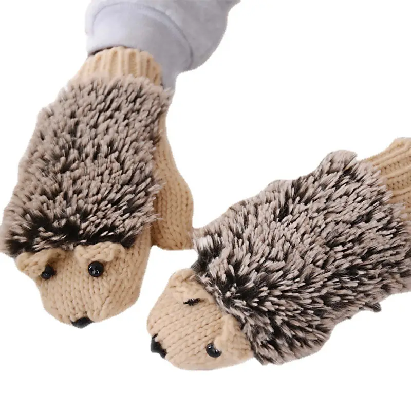 Winter Hedgehog Gloves Red Warm Handwear for Girls