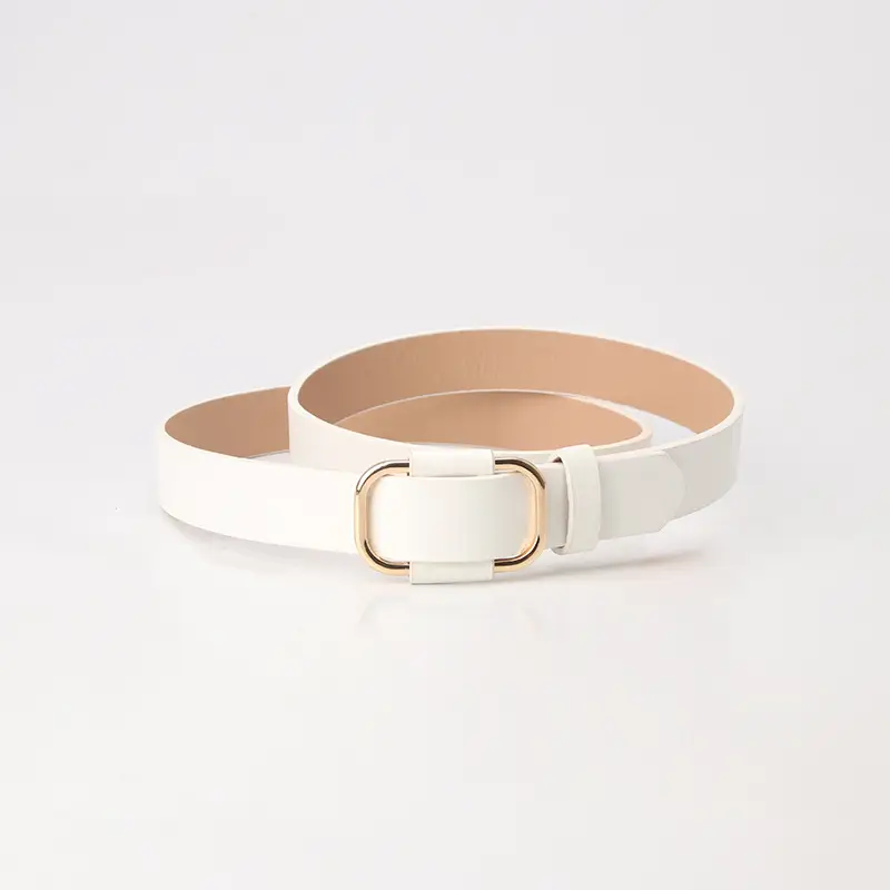 Women Casual Leather Belt Black Tan Gold Buckle