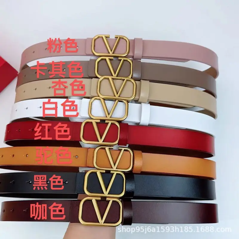 Women's V-Buckle Leather Belt 3CM Multi-Color