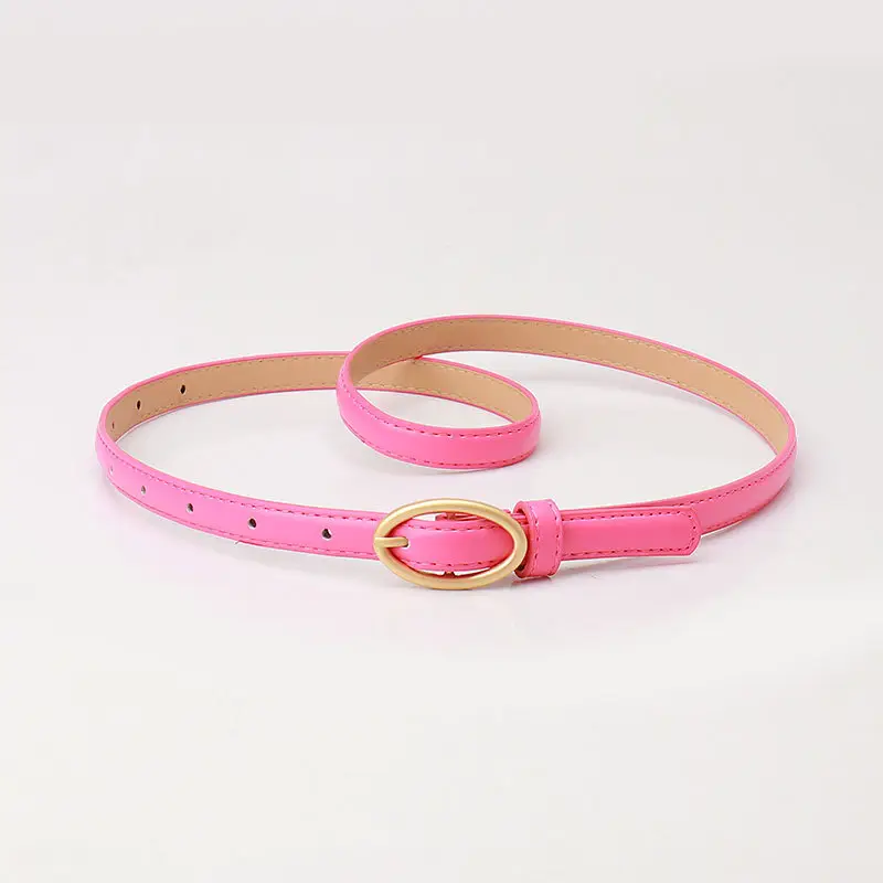 Women Thin Belt with Oval Buckle Black & Brown