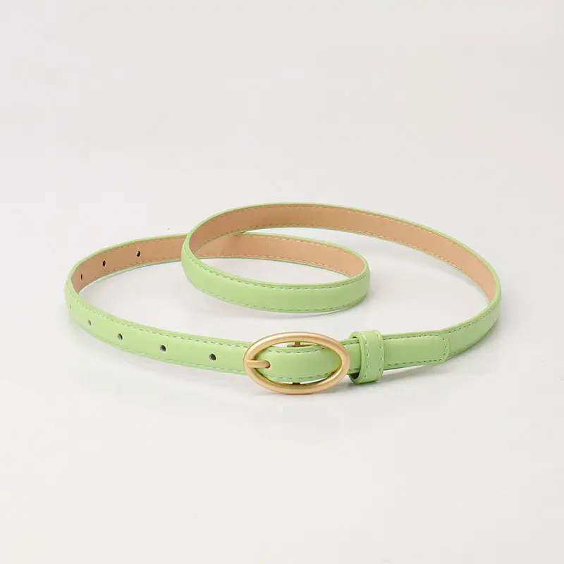 Women Thin Belt with Oval Buckle Black & Brown