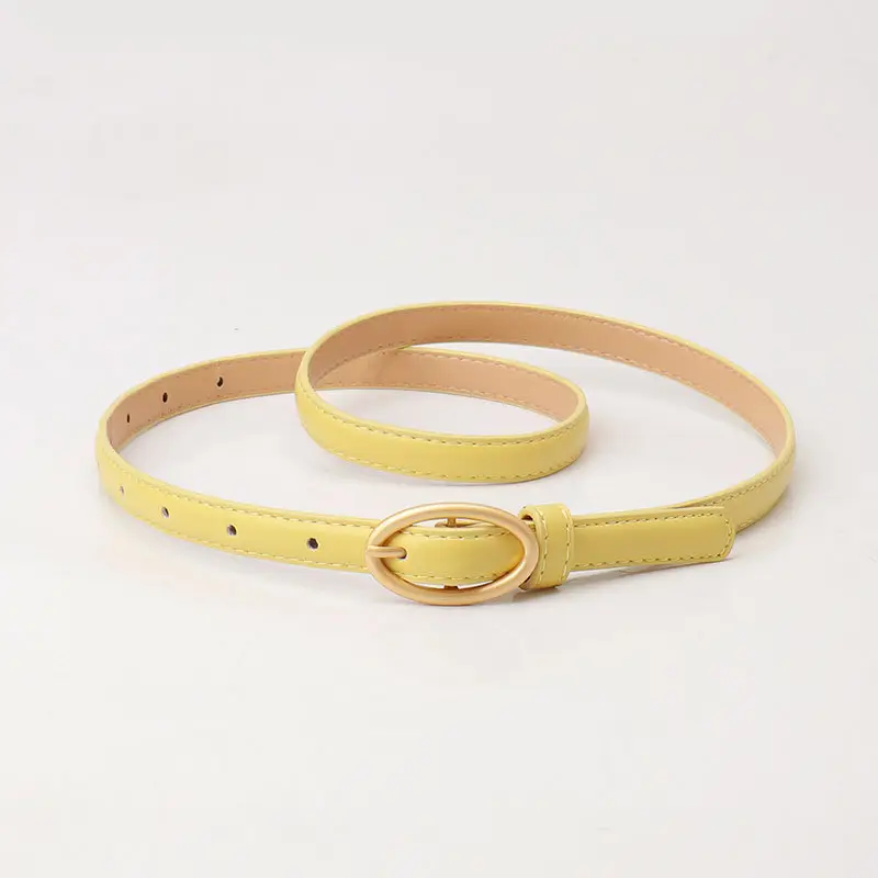 Women Thin Belt with Oval Buckle Black & Brown