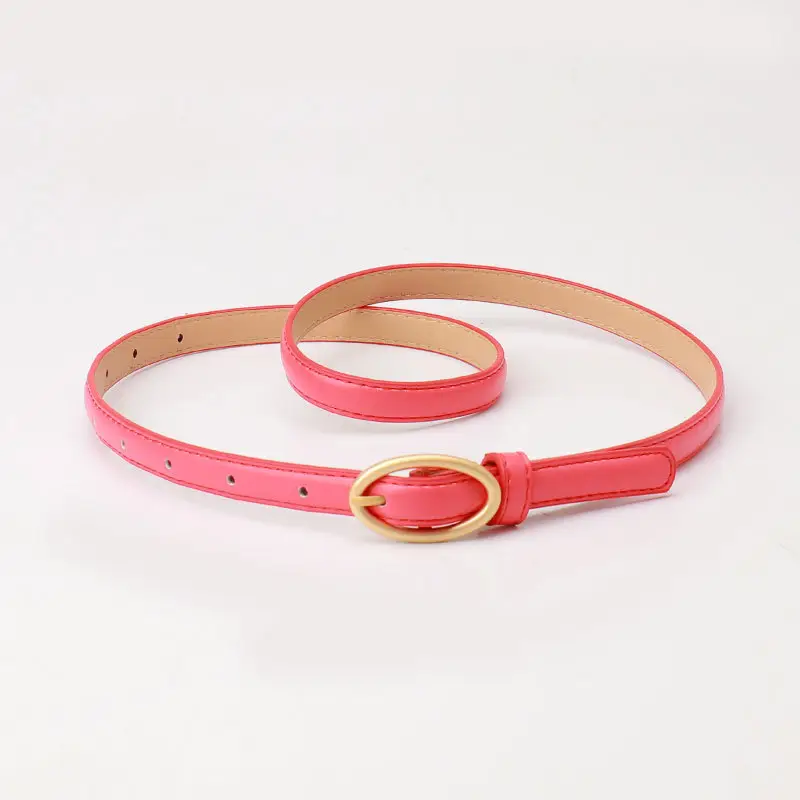 Women Thin Belt with Oval Buckle Black & Brown