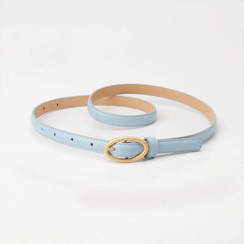 Women Thin Belt with Oval Buckle Black & Brown