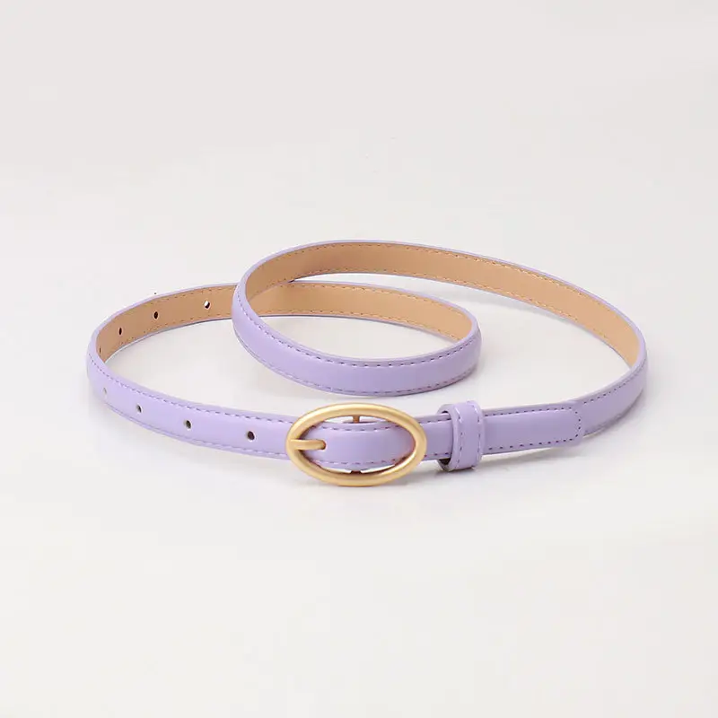Women Thin Belt with Oval Buckle Black & Brown